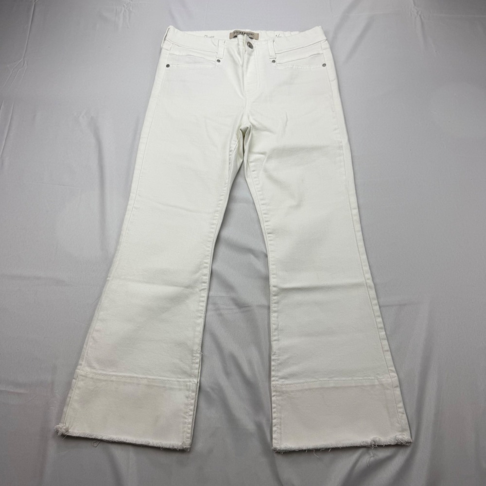 Liverpool Crop Flare Pull-on Jeans Womens 4/27 White Raw Hem High Rise Stretch